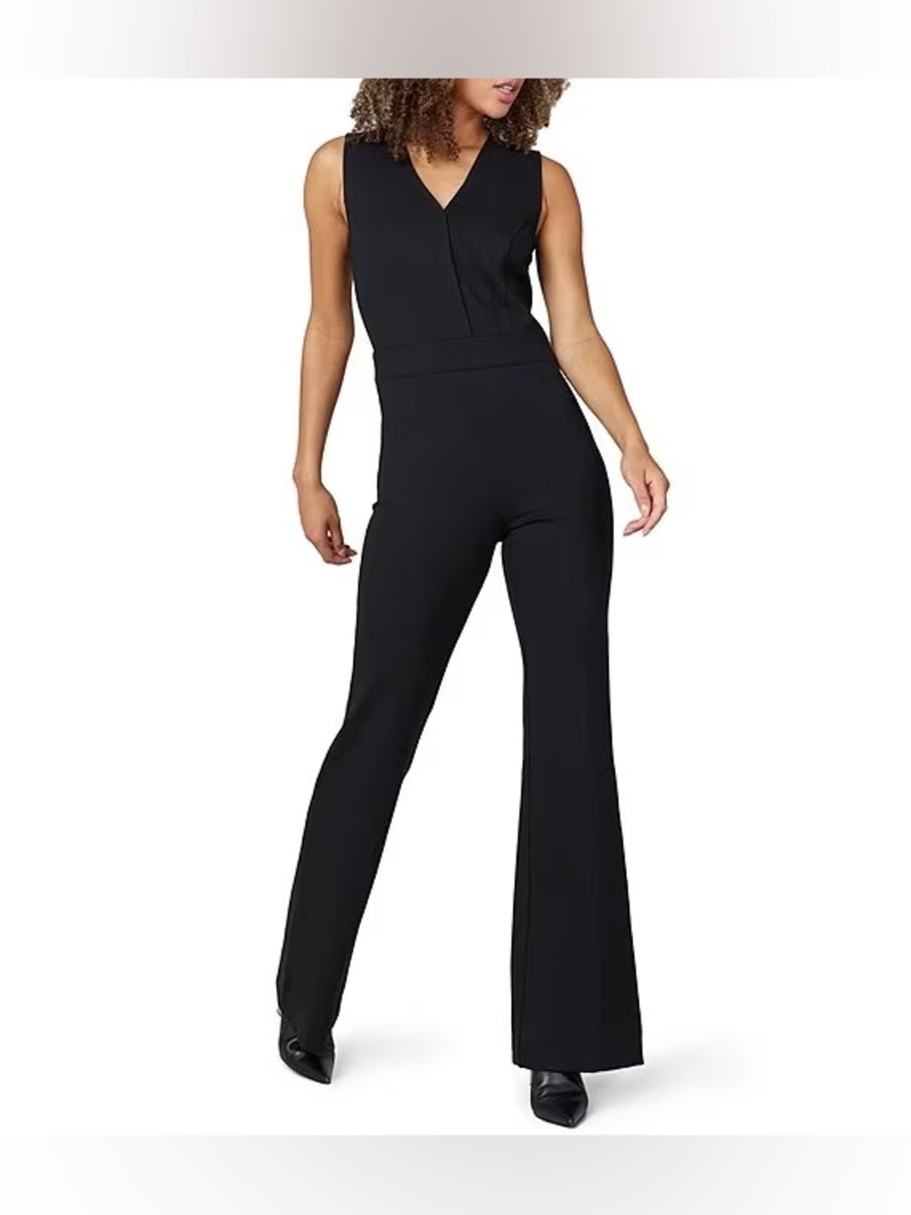 NWT Spanx Perfect Slims Jumpsuit Size S Black Wide Leg V Neck $128
